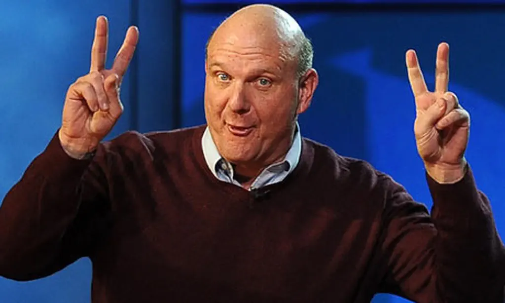 former Microsoft CEO Steve Ballmer doing what looks like an &ldquo;air quotes&rdquo; gesture