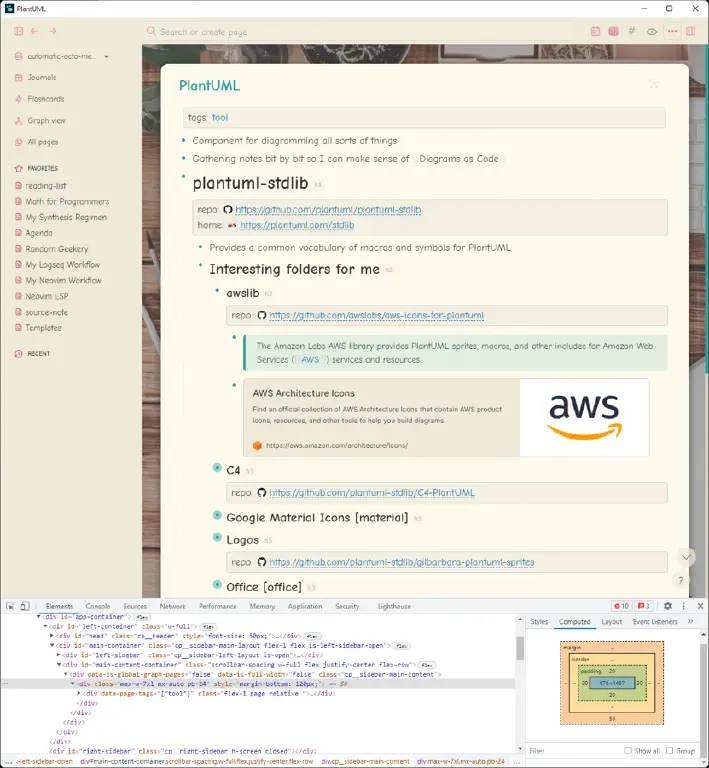 Screenshot of a page with notes about PlantUML
