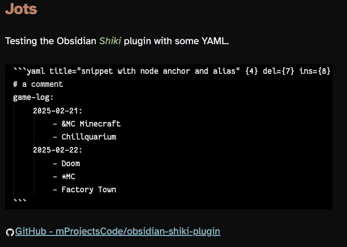 YAML code snippet showing view when editing parameters such as title and indicators for highlighted, deleted, and inserted lines. The YAML itself is not highlighted in this view