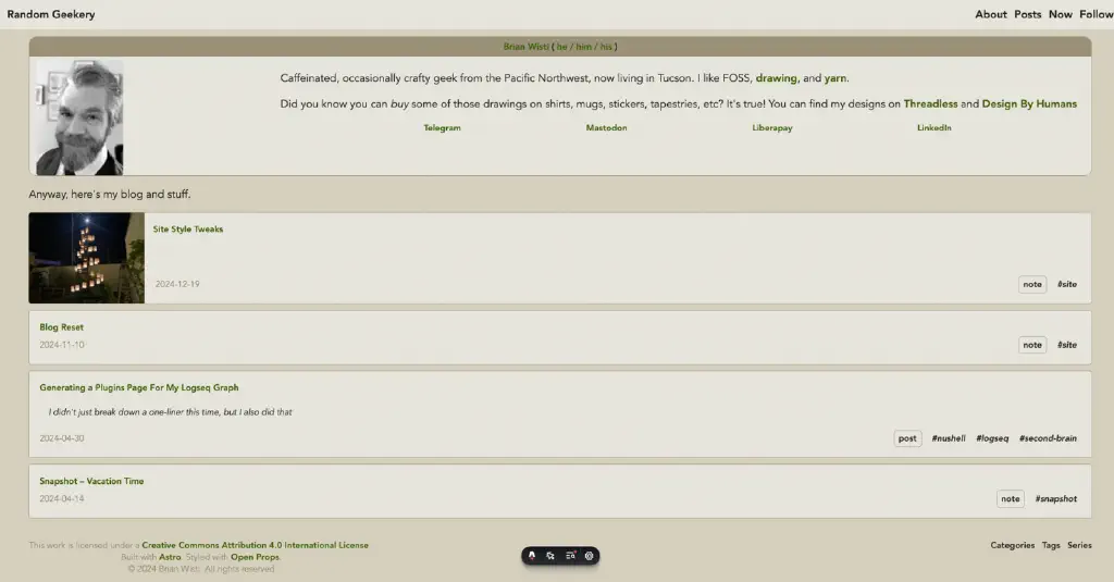 the in-development view, with a light sandy-colored theme and wide single-column view