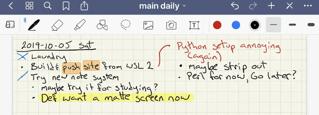 iPad screenshot showing handwritten task list in GoodNotes
