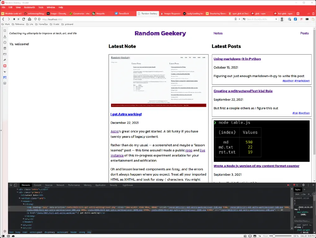 screenshot of my home page built by Eleventy; pretty much looks like a web page