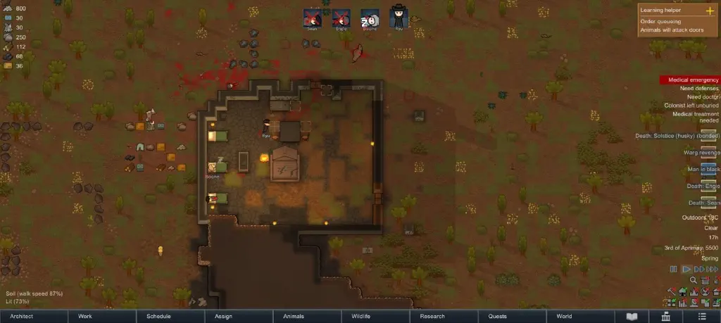 a brand new colony with two of three colonists and the one pet dead from a Warg attack. A man in black has arrived, attempted to rescue the colonists, and is now tidying up the colonists&rsquo; home