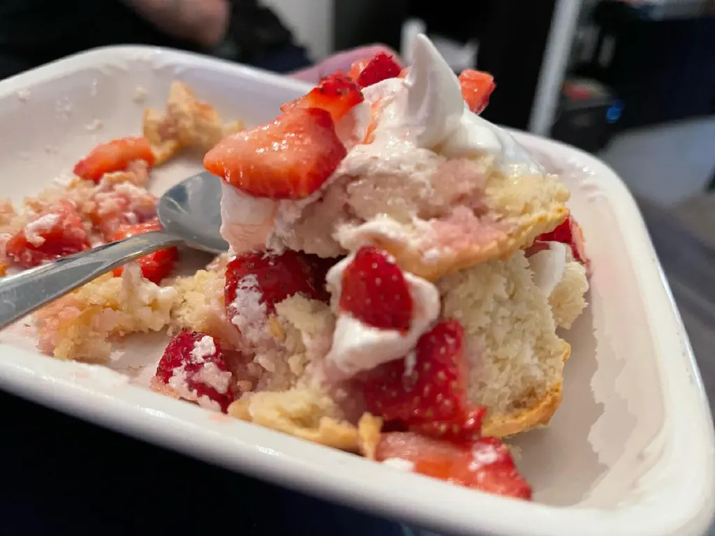 Half-eaten strawberry shortcake