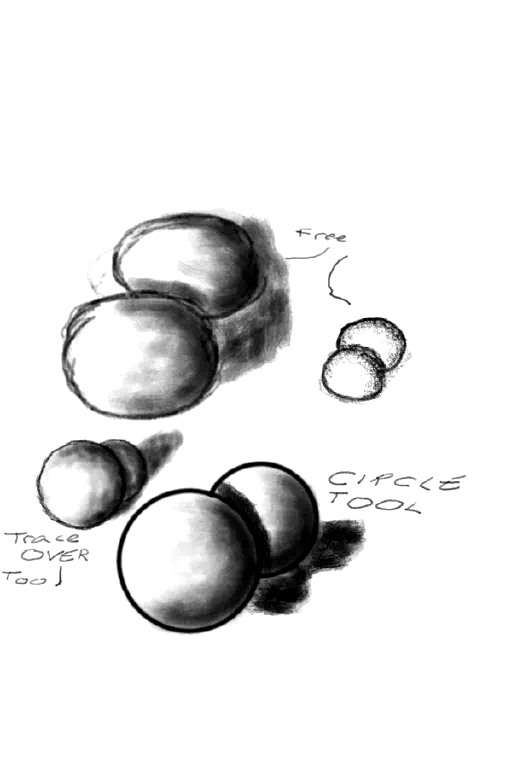 Overlapping spheres drawn in Krita