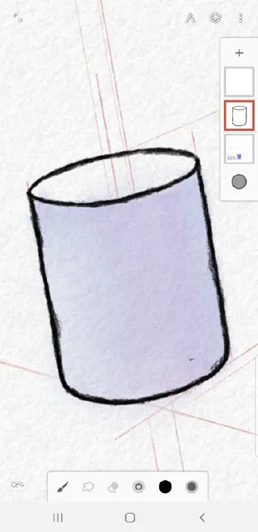screenshot showing shaded cylinder in drawing app