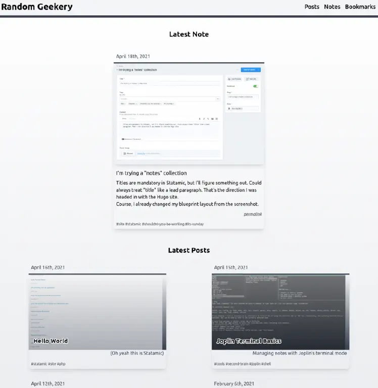 screenshot of a starkly styled statamic blog home page