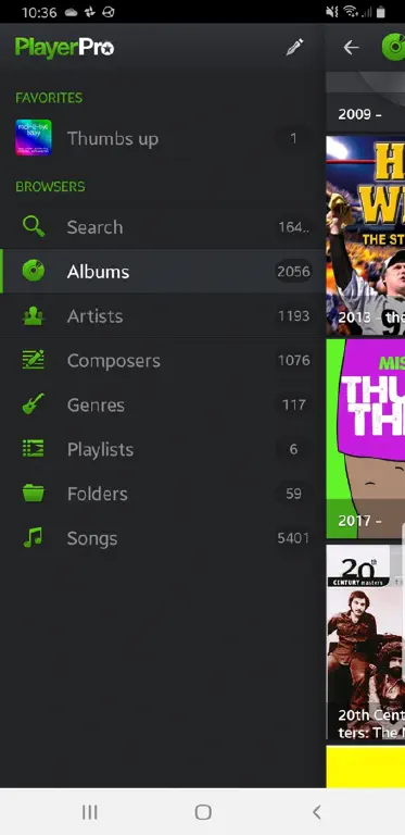 Android Player Pro screenshot showing 2067 albu s
