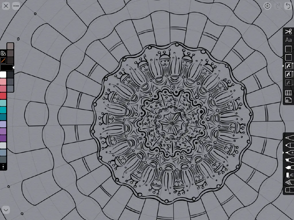 Linea Sketch showing radial symmetry drawing with abstractly organic details