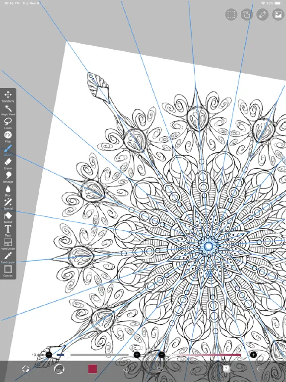 Kaleidoscopic drawing with additional elements, still a sketch in progress. 