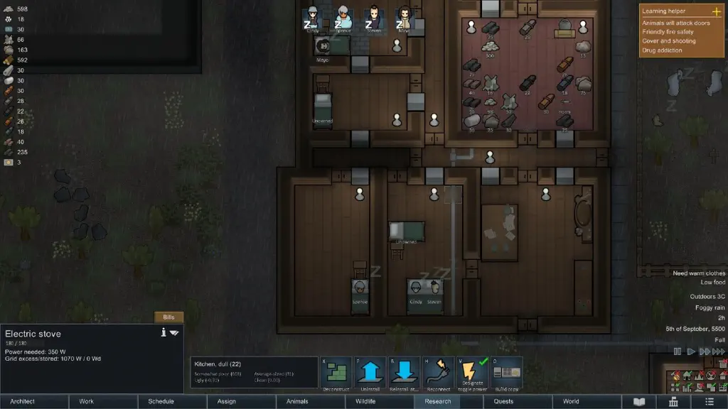 rimworld screnshot with two colonists sharing a double bed