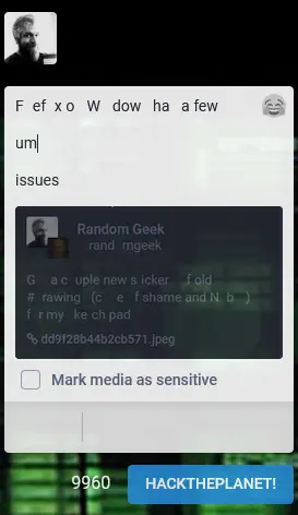Screenshot of last compose screen, showing more missing letters