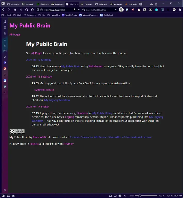 Page showing public excerpts from recent journal entries