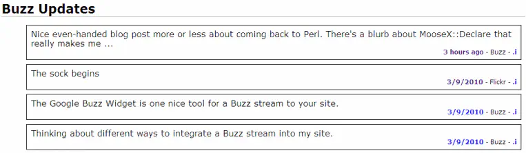 custom-formatted Buzz updates on a Web page