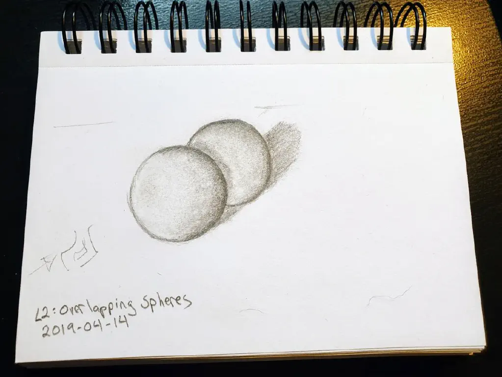 overlapping spheres drawn with pencil and paper