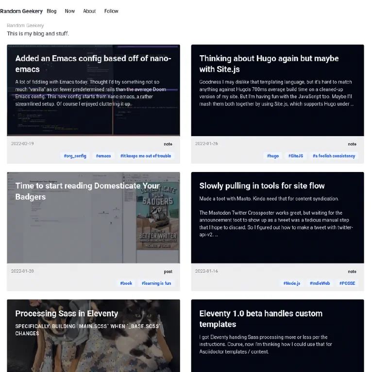 Screenshot of blog in development, listing recent posts