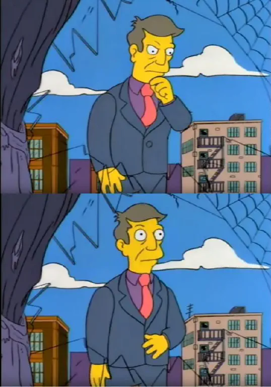 Simpsons Skinner &ldquo;Am I So Out of Touch? No, it&rsquo;s the children who are wrong&rdquo; meme, without captions — to imply my words are an equivalent internal debate. 