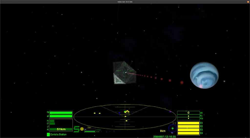 Oolite screenshot showing space station with ships leaving.