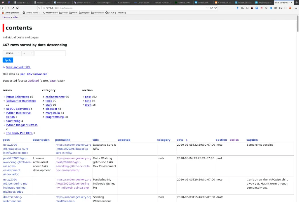 Datasette showing what sqlite-utils put together