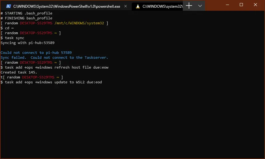 Adding taskwarrior tasks in Windows Terminal
