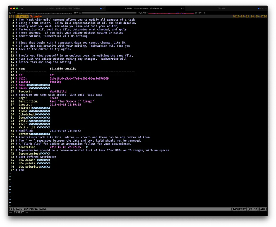 Taskwarrior edit view