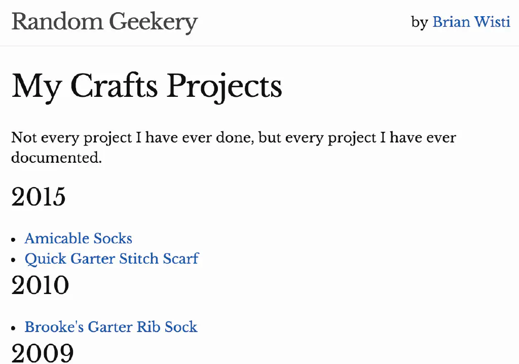 Short and sweet version of the crafts index