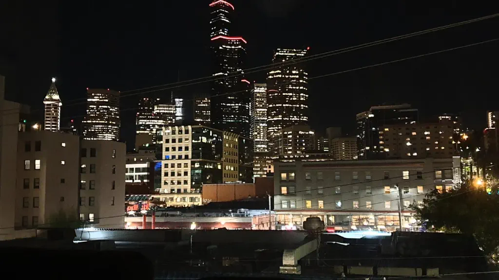 Close up view of Seattle skyline at night