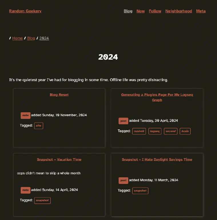 A blog post listing with reddish-orange links on a dark background.