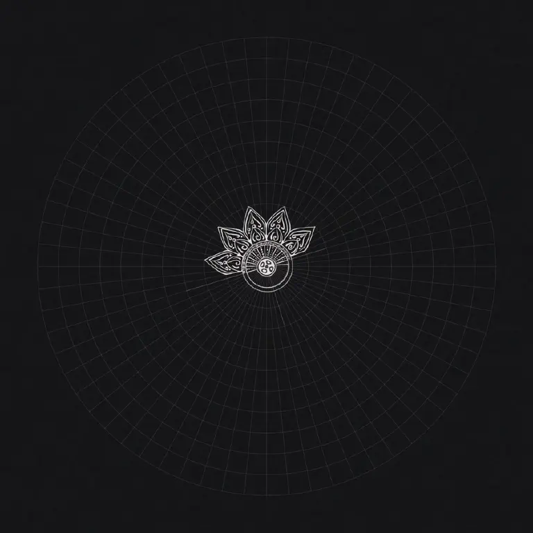 Fragment of a circular drawing against a circle grid