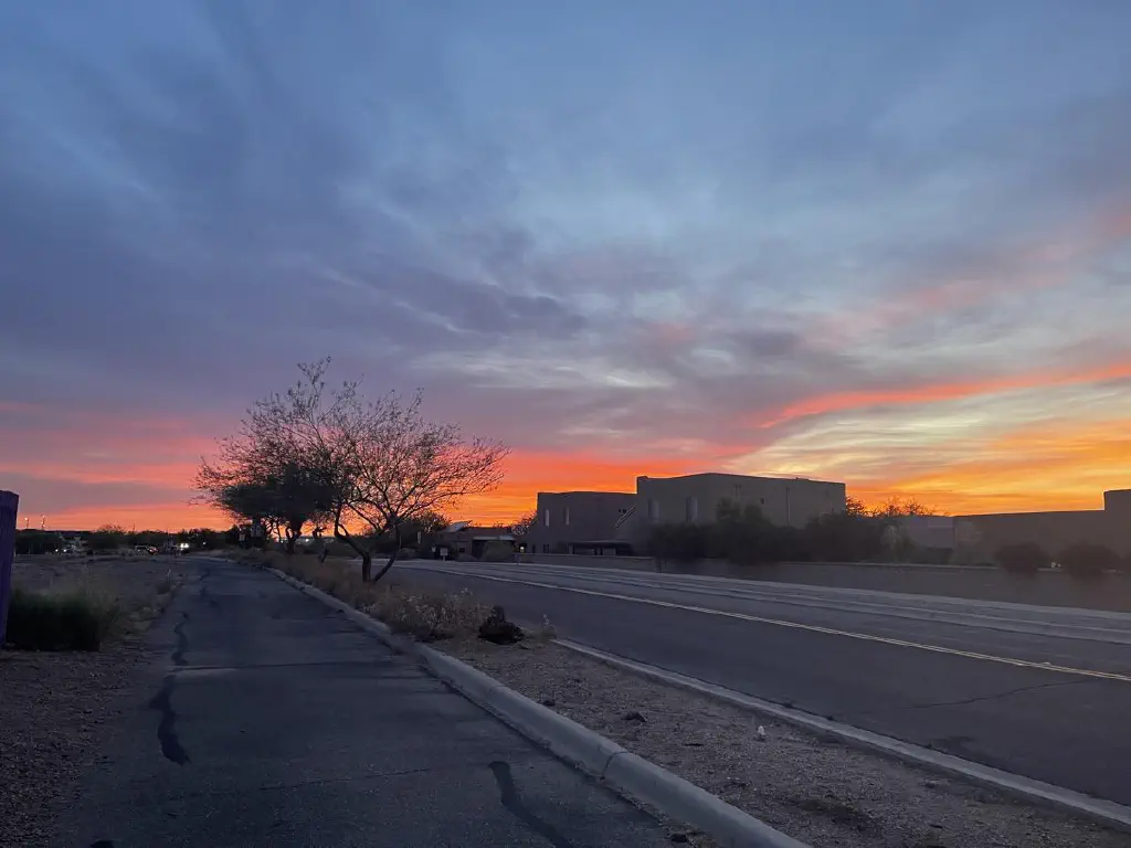 Orange clouds at sunset with a hint of red