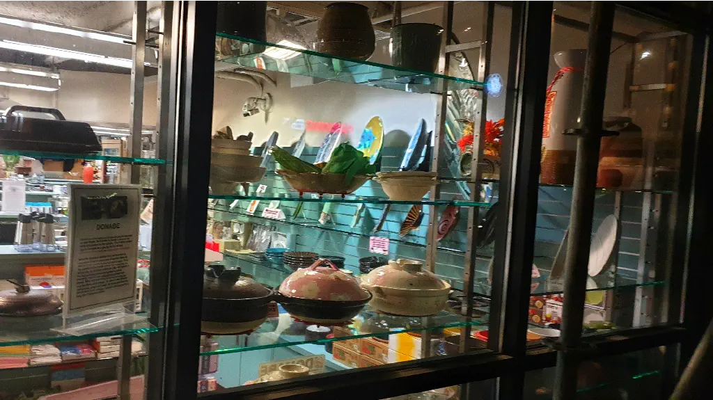 random kitchen knickknacks in a store window