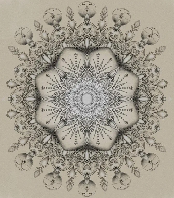 Kaleidoscope symmetry drawing with pencil-style shading