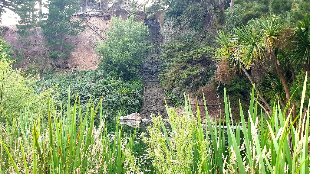 pond below steep embankment