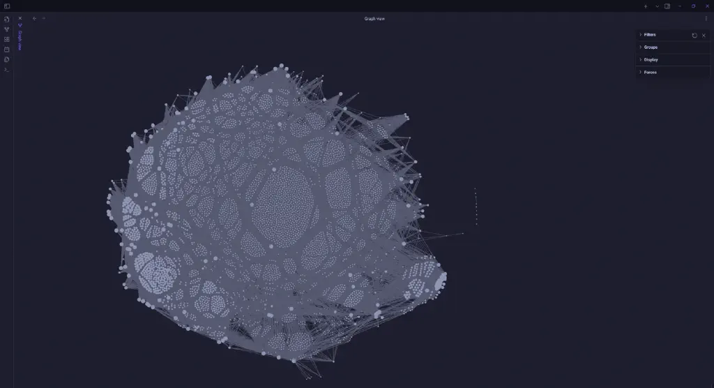 a network graph showing several thousand nodes clumped together based on connecting links.