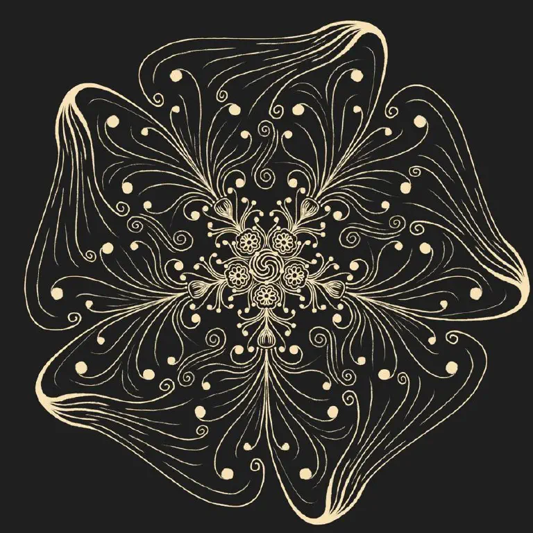 White symmetry line drawing with floral touches