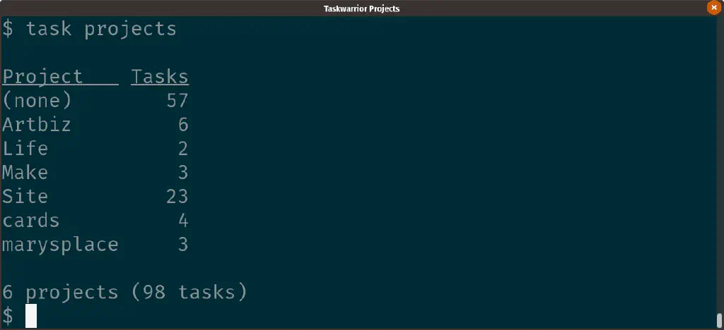 task projects listing