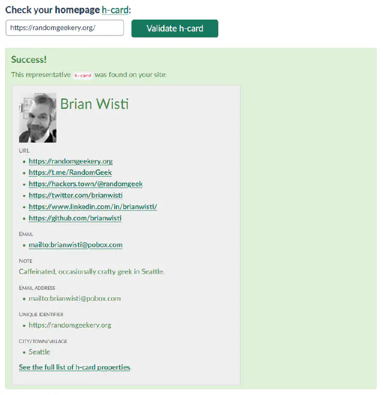 my h-card summary on IndieWebify.me