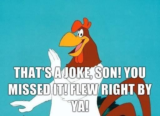 foghorn leghorn saying “That’s the joke, son! You missed it! It flew right by ya!”
