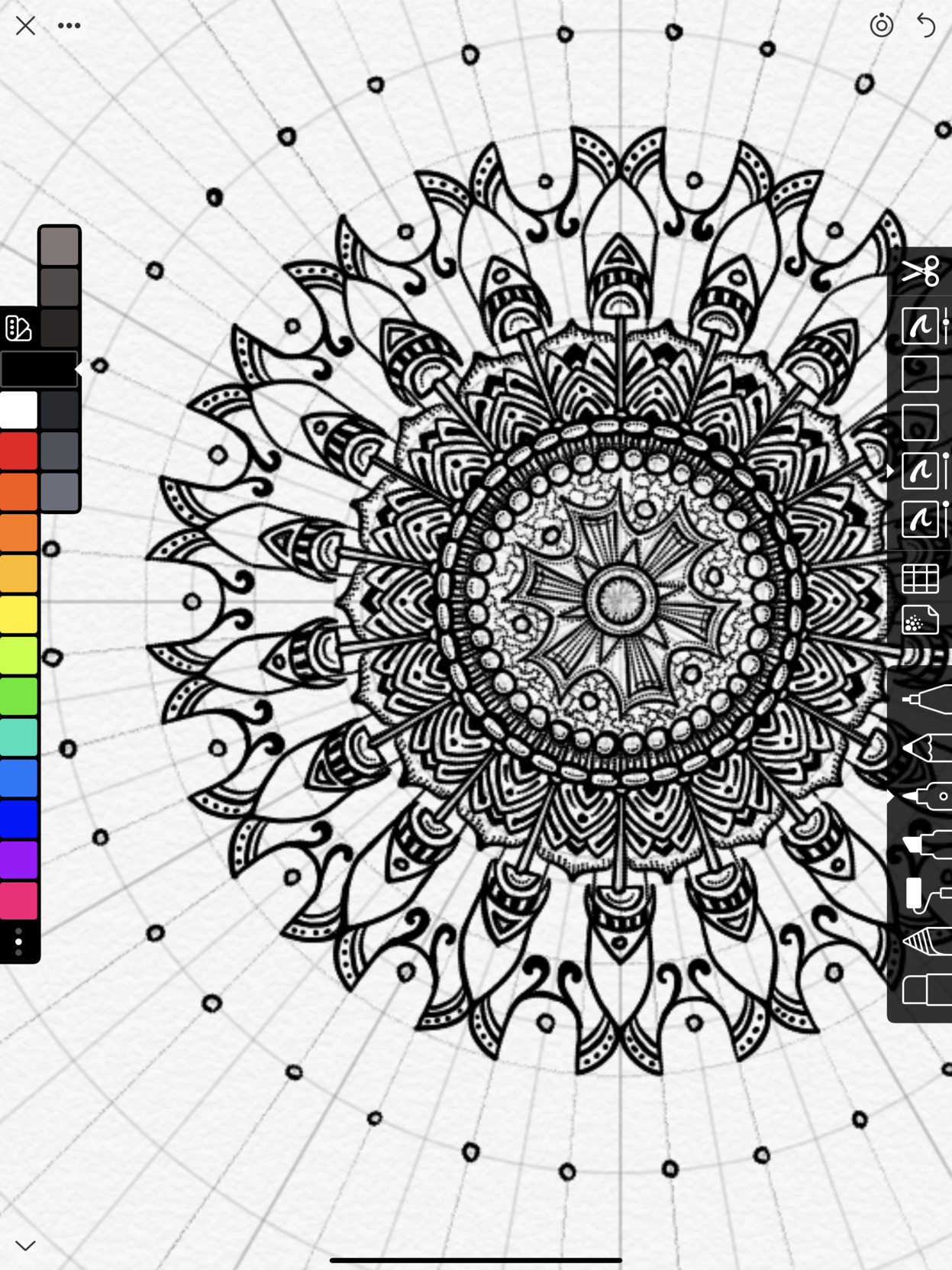 Zoomed in view of in-progress radial symmetry drawing