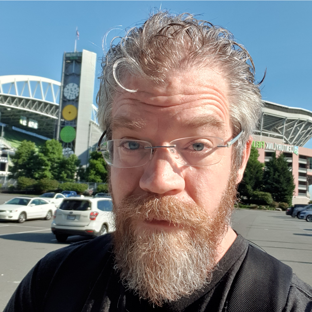 selfie with CenturyLink Field in background