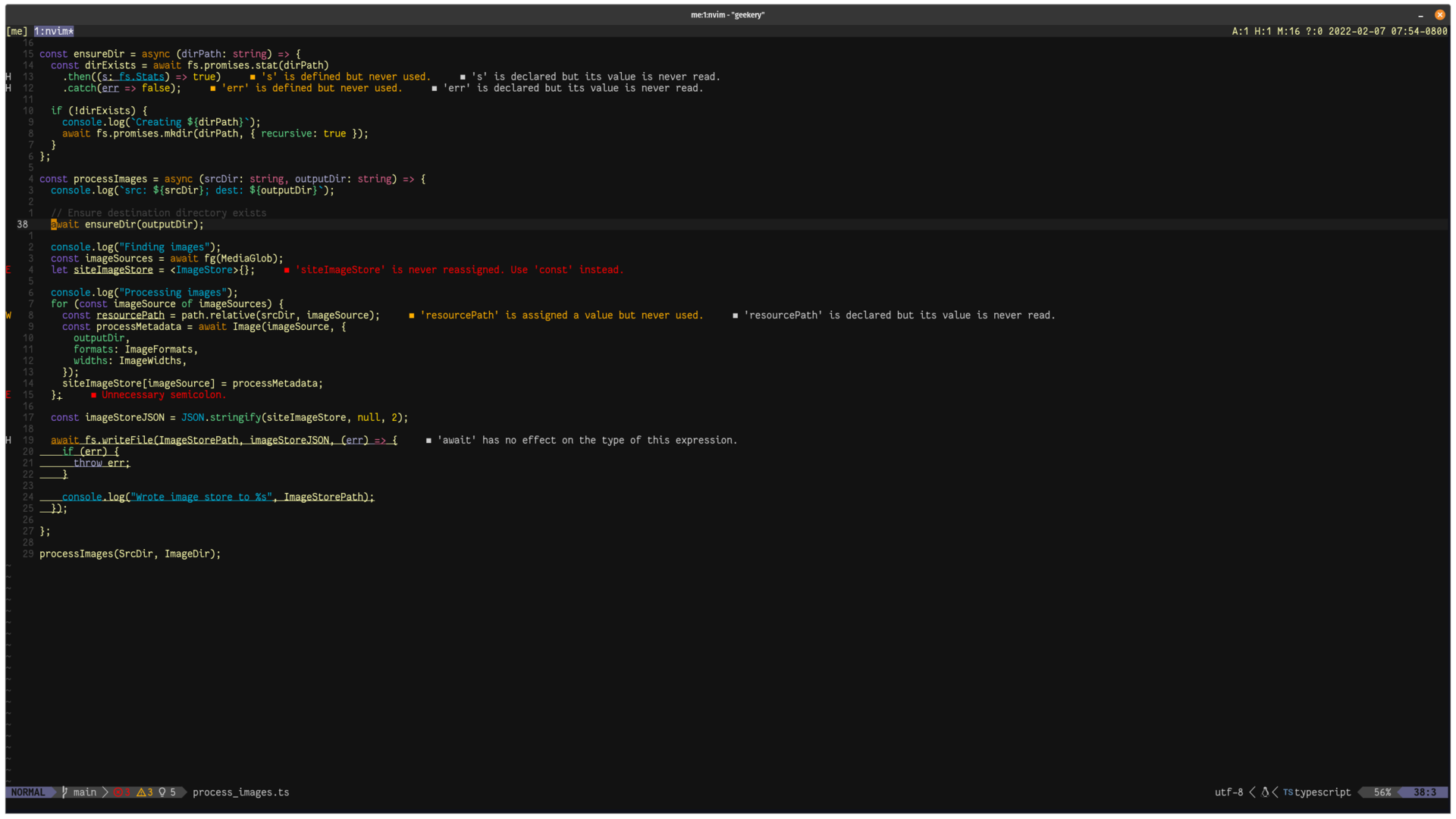 neovim screenshot showing things that make TypeScript mad