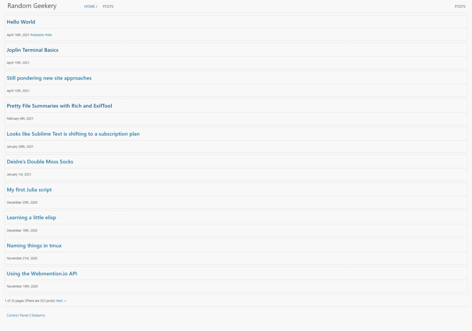 fairly vanilla-looking paginated list of post links