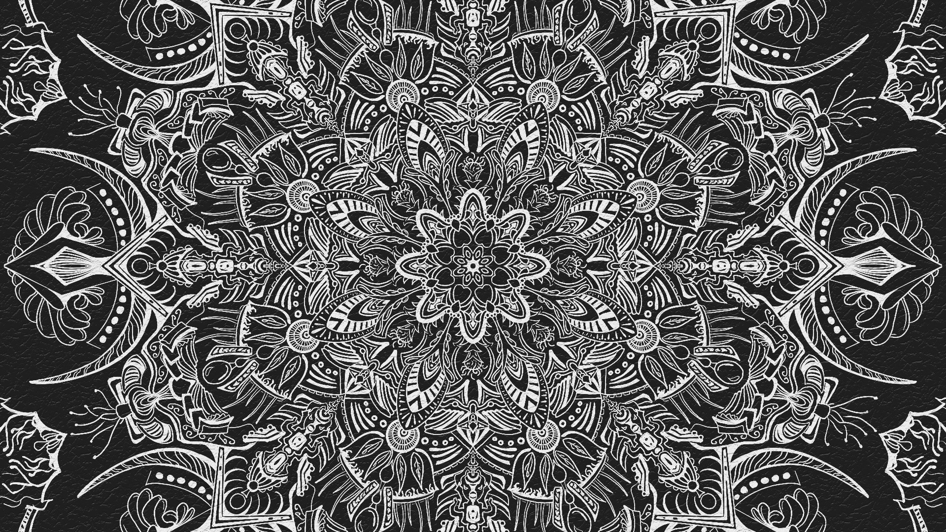 Black and white kaleidoscopic drawing