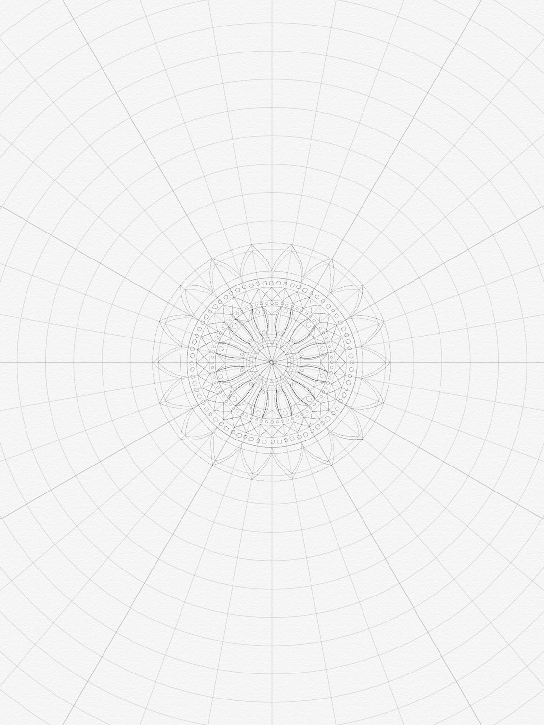 Circular grid with sketch layout of mandala image started