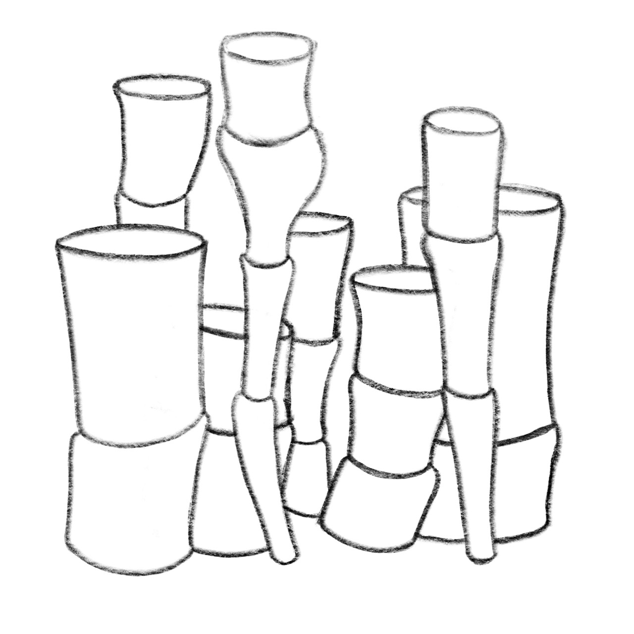 Pencil drawing of irregular segmented cylinders