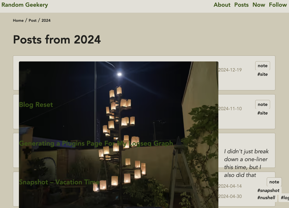 web page showing a list of posts, with components from individual entries overlapping each other to the point of chaotic incoherence