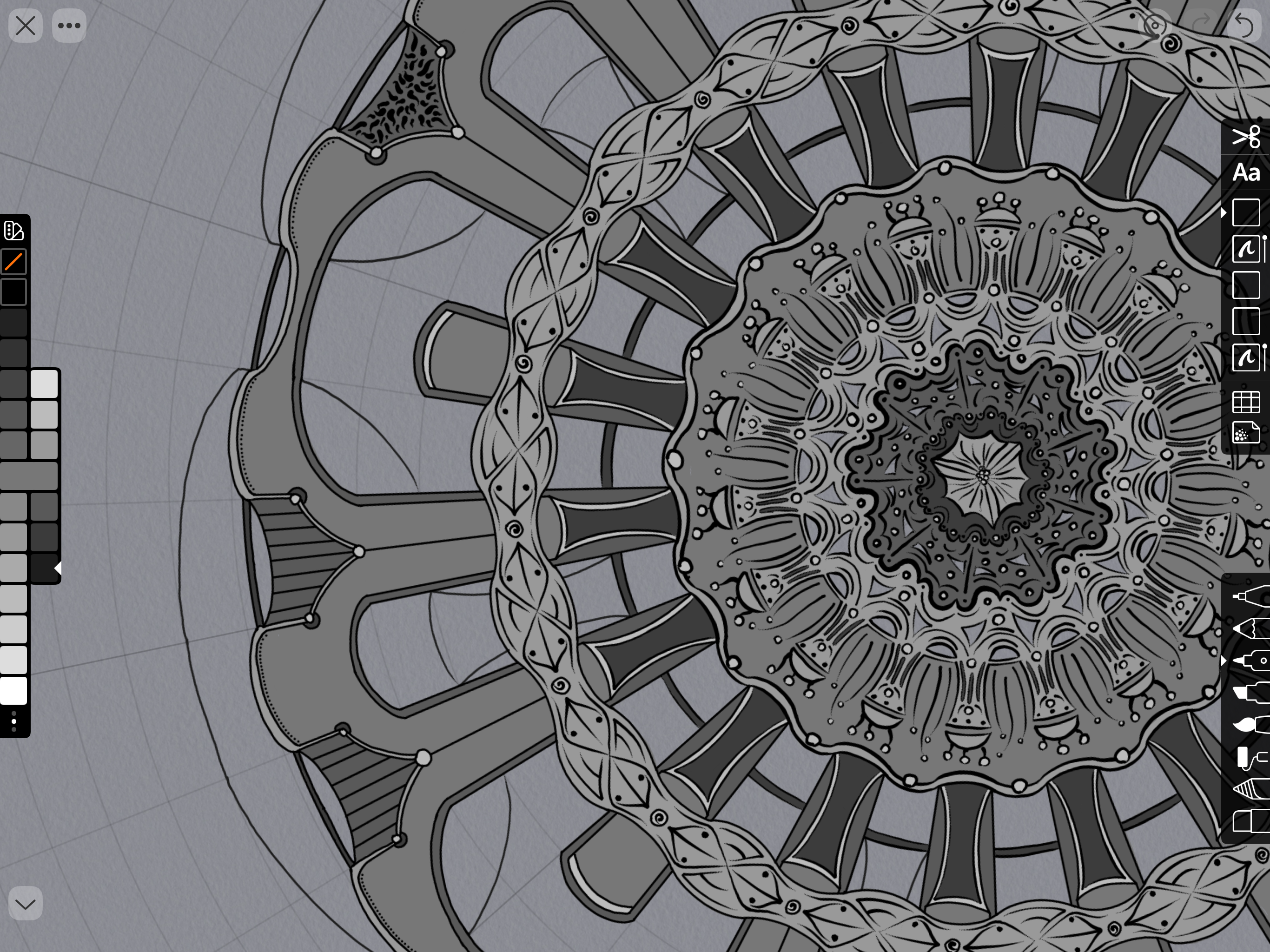 Detail of mandala-style symmetry drawing