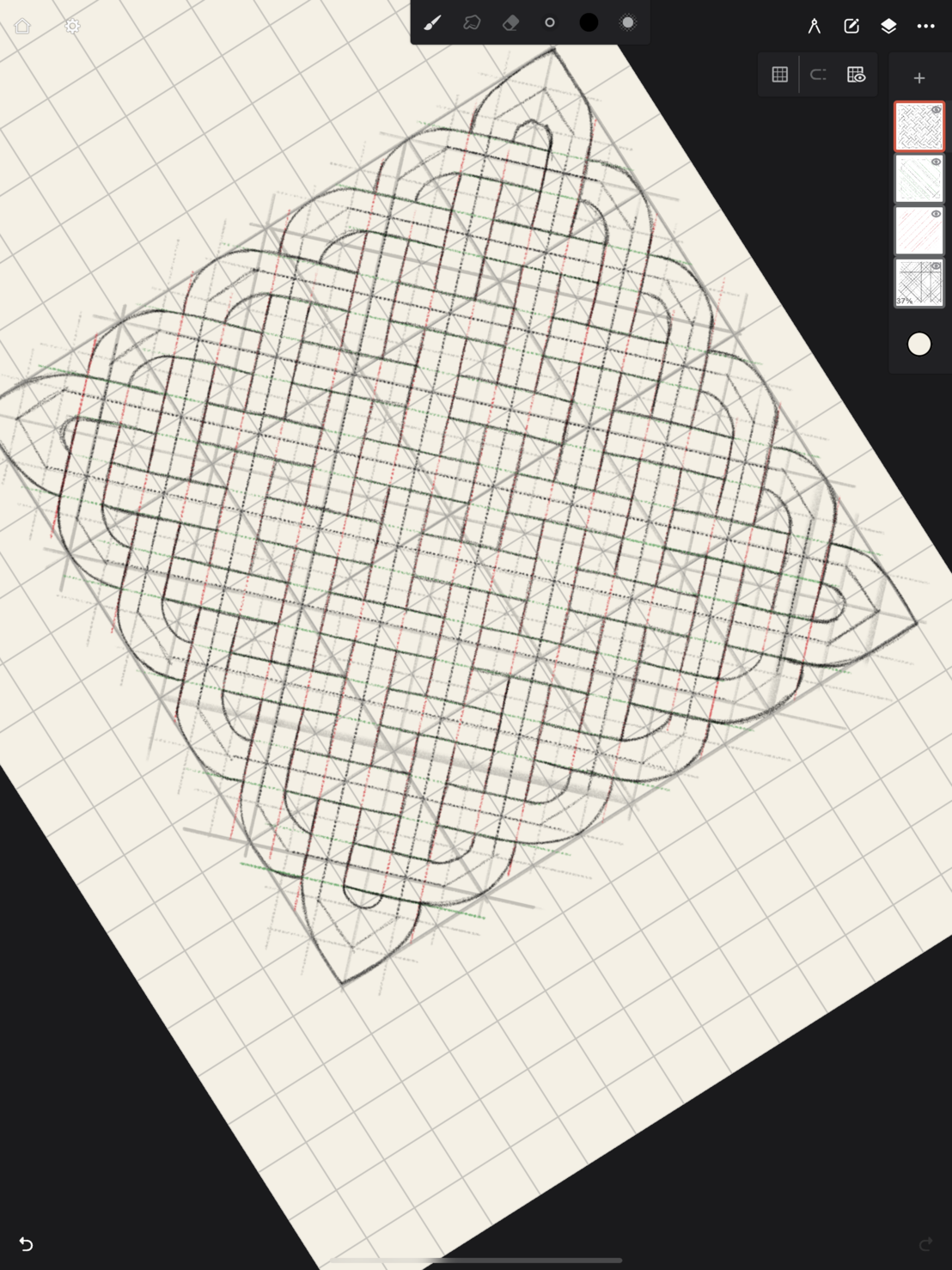 Screenshot of sketch in app with guide lines drawn too