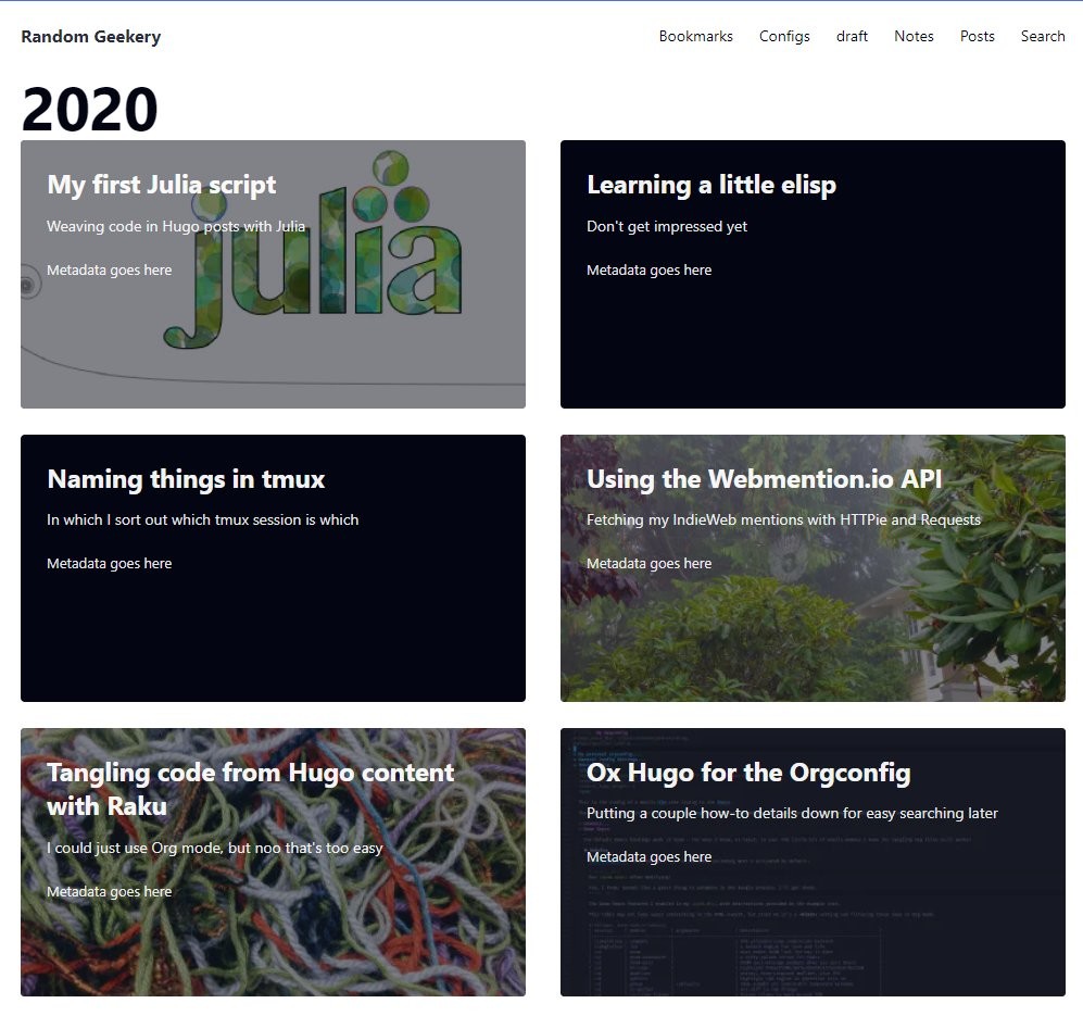 Screenshot of web page listing blog posts