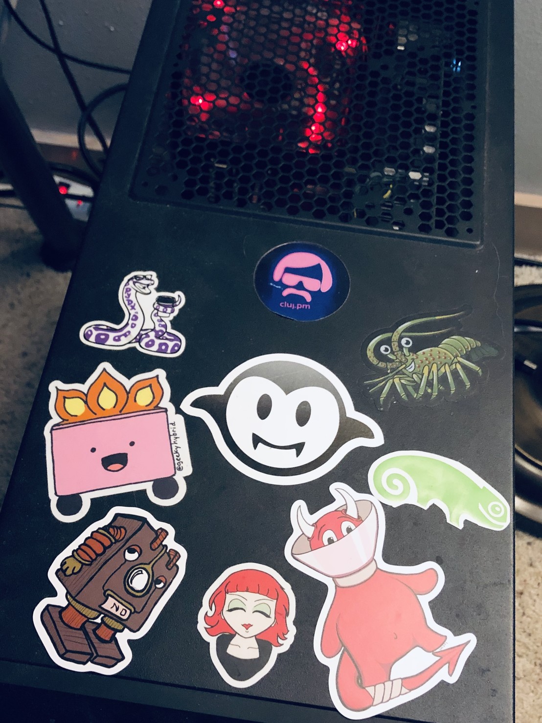 PC tower with assorted stickers
